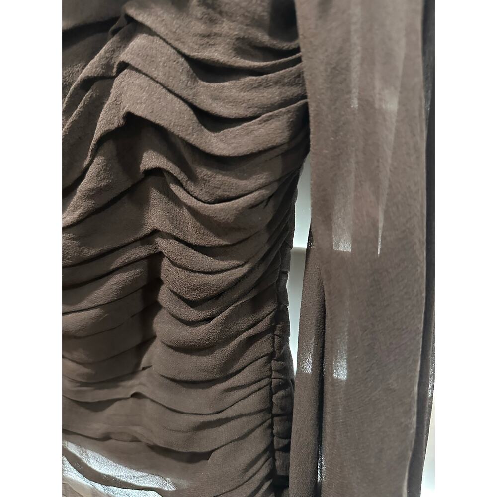 Vintage Lillie Rubin 100% Silk Ruched Blouse Off Shoulder Chocolate Brown Size 4 - Picture 5 of 13